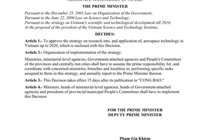 Decision No. 137/2006/QD-TTg of June 14, 2006, approving the strategy on research into, and application of, aerospace technology up to 2020