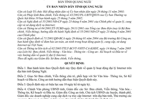 Quyết định 35/2006/QĐ-UBND-QNg quản lý hoạt động đại lý Internet Quảng Ngãi