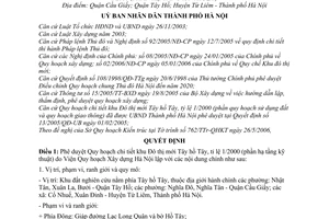 Quyết định 101/2006/QĐ-UBND phê duyệt Quy hoạch chi tiết khu Đô thị mới Tây hồ Tây, tỉ lệ 1/2000