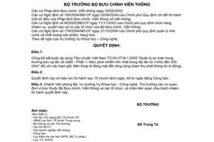 Quyết định 19/2006/QĐ-BBCVT bắt buộc áp dụng Tiêu chuẩn Việt Nam TCVN 3718-1:2005