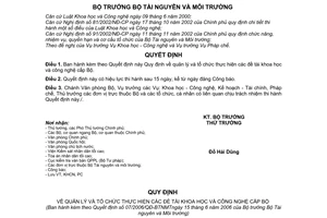 Quyết định 07/2006/QĐ-BTNMT  quản lý tổ chức thực hiện  đề tài khoa học công nghệ cấp Bộ