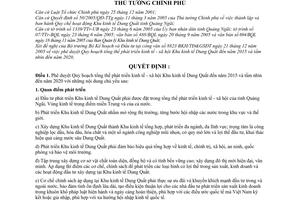 Quyết định 139/2006/QĐ-TTg quy hoạch tổng thể phát triển KTXH khu kinh tế Dung Quất đến 2015-2020