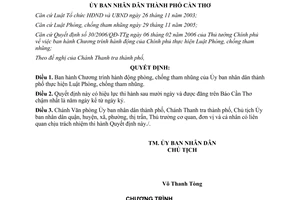 Quyết định 61/2006/QĐ-UBND thực hiện luật phòng chống tham nhũng Cần Thơ