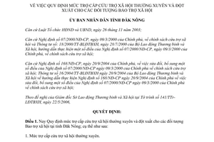 Quyết định 20/2006/QĐ-UBND mức trợ cấp cứu trợ xã hội thường xuyên đột xuất Đắk Nông