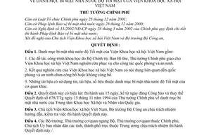 Quyết định 143/2006/QĐ-TTg danh mục bí mật nhà nước độ Tối mật Viện Khoa học xã hội Việt Nam