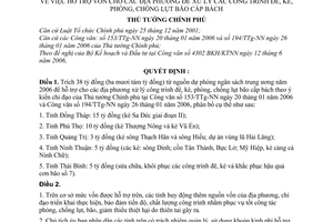 Quyết định 879/QĐ-TTg hỗ trợ vốn địa phương xử lý công trình đê, kè, phòng, chống lụt bão cấp bách