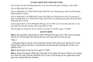 Quyết định 27/2006/QĐ-UBND bổ sung 2464/1999/QĐ-UBT mức thu phí chợ Trà Vinh