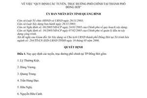 Quyết định 1514/QĐ-UBND  quy định các tuyến, trục đường phố chính