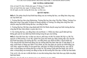 Quyết định 146/2006/QĐ-TTg chuyển loại hình trường đại học, cao đẳng bán công