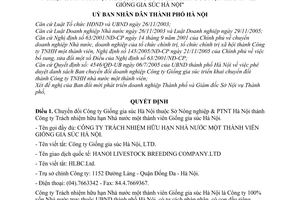 Quyết định 105/2006/QĐ-UBND chuyển đổi Công ty Giống gia súc Hà Nội thuộc Sở NN&PTNT Hà Nội thành Công ty TNHH NN một thành viên Giống gia súc HN