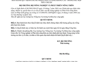 Quyết định 52/2006/QĐ-BNN chứng nhận chất lượng giống cây trồng phù hợp tiêu chuẩn