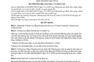 Quyết định 3167/QĐ-BGD&ĐT thành lập Trường Cao đẳng Thương mại trên cơ sở Trường trung học Thương mại TW 2