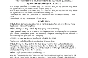 Quyết định 3168/QĐ-BGD&ĐT thành lập Trường Cao đẳng Kinh tế-Kỹ thuật Quảng Nam Trường Trung học Kinh tế-Kỹ thuật Quảng Nam