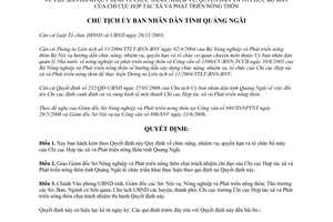 Quyết định 1531/QĐ-UBND năm 2006 chức năng nhiệm vụ Chi cục Hợp tác xã Quảng Ngãi