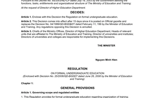Decision No. 25/2006/QD-BGDDT promulgation of regulation on formal undergraduate education