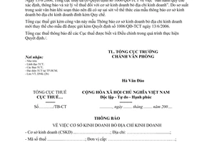 Công văn 2673/TCT-VP đính chính Quyết định 1006/QĐ-TCT quy chế xác định, thông báo xử lý thuế cơ sở kinh doanh bỏ địa chỉ kinh doanh