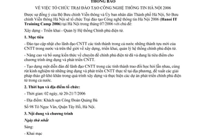 Công văn 355/SBCVT-CNĐT&CNTT tổ chức trại đào tạo công nghệ thông tin Hà Nội 2006