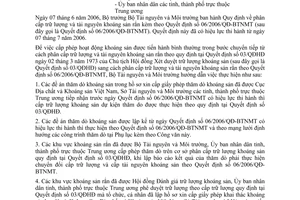 Công văn 3006/BTNMT-VPTL thực hiện QĐ 06/2006/QĐ-BTNMT ngày 07-6-2006 của Bộ trưởng Bộ Tài nguyên