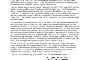 Công văn 2623/TCT-ĐTNN chuyển lỗ theo hoạch chuyển đã đăng ký và xác định thu nhập chịu thuế thu nhập doanh nghiệp (TNDN)