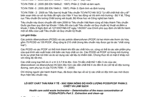 Tiêu chuẩn quốc gia TCVN 7556-2:2005 (BS EN 1948 -2 : 1997) về Lò đốt chất thải rắn y tế - Xác định nồng độ khối lượng PCDD/PCDF - Phần 2: Chiết và làm sạch