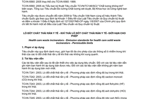 Tiêu chuẩn quốc gia TCVN 6560:2005 về Lò đốt chất thải rắn y tế - Khí thải lò đốt chất thải rắn y tế - Giới hạn cho phép