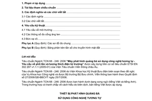 Tiêu chuẩn ngành TCN 68-246:2006 về thiết bị phát hình quảng bá sử dụng công nghệ tương tự - Yêu cầu về phổ tần và tương thích điện từ trường do Bộ Bưu chính Viễn thông ban hành