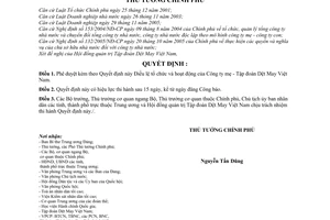 Quyết định 158/2006/QĐ-TTg  Điều lệ tổ chức hoạt động  Công ty mẹ - Tập đoàn Dệt May Việt Nam