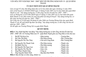 Quyết định 3180/2006/QĐ-UBND thành lập ban vận động xây dựng trường học đời sống văn hóa tốt 2005 2006 trường mầm non 19, Bình Thạnh