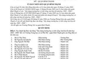 Quyết định 3181/2006/QĐ-UBND thành lập ban vận động “xây dựng trường học đời sống văn hóa tốt 2005 2006 trường THCS Phú Mỹ,Bình Thạnh