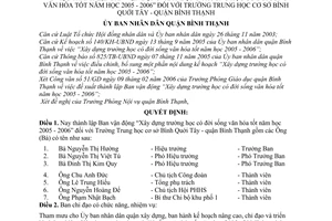 Quyết định 3182/2006/QĐ-UBND thành lập ban vận động xây dựng trường học đời sống văn hóa tốt 2005 2006 trường THCS Bình Quới Tây,Bình Thạnh