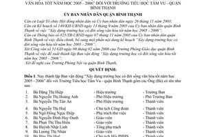 Quyết định 3177/2006/QĐ-UBND thành lập ban vận động xây dựng trường học  đời sống văn hóa tốt 2005 2006 trường tiểu học Tầm Vu, Bình Thạnh