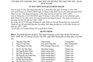 Quyết định 3179/2006/QĐ-UBND thành lập ban vận động xây dựng trường học đời sống văn hóa tốt 2005 2006 trường tiểu học Yên Thế