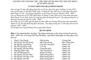 Quyết định 3176/2006/QĐ-UBND thành lập ban vận động xây dựng trường học đời sống văn hóa tốt 2005 2006 trường tiểu học Phù Đổng