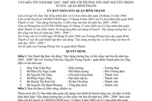 Quyết định 3174/2006/QĐ-UBND thành lập ban vận động “xây dựng trường học đời sống văn hóa tốt 2005 2006 trường tiểu học Nguyễn Trọng Tuyển