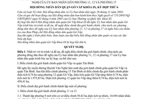 Nghị quyết 36/2006/NQ-HĐNĐ điều chỉnh địa giới hành chính, chia tách phường đông dân theo đề nghị Ủy ban nhân dân phường 11, 12 và 17 quận Gò Vấp