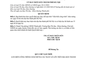 Quyết định 113/2006/QĐ-UBND quy chế gắn biển công trình chào mừng ngày lễ lớn thành phố Hà Nội