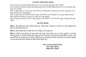 Quyết định 161/2006/QĐ-UBND  quản lý vật liệu nổ công nghiệp