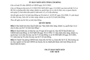 Quyết định 39/2006/QĐ-UBND chức năng nhiệm vụ quyền hạn Sở Y tế Lâm Đồng