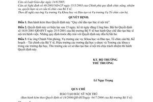Quyết định 19/2006/QĐ-BYT Quy chế đào tạo bác sĩ nội trú