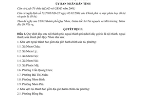 Quyết định 67/2006/QĐ-UBND quy định khu vực nội ngoại thành phố của thành phố