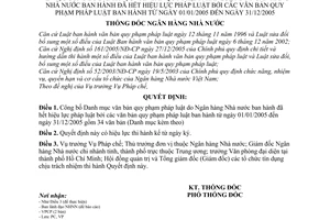 Quyết định 1346/QĐ-NHNN Danh mục văn bản pháp luật hết hiệu lực pháp luật bởi văn bản pháp luật  từ 01/01/2005-31/12/2005