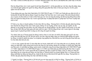 Chỉ thị 23/2006/CT-UBNDquản lý đưa người lao động đi làm việc ở nước ngoài Quảng Bình