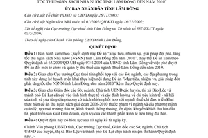 Quyết định 40/2006/QĐ-UBND tăng tốc thu ngân sách nhà nước đến 2010