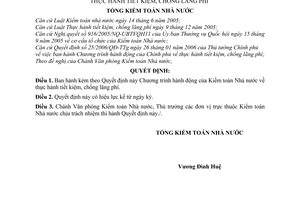 Quyết định  531/QĐ-KTNN Chương trình hành động Kiểm toán Nhà nước thực hành tiết kiệm, chống lãng phí