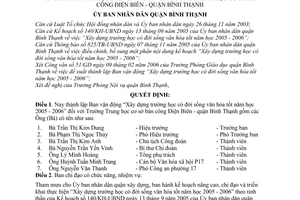 Quyết định 3266/2006/QĐ-UBND thành lập ban vận động “xây dựng trường học đời sống văn hóa tốt 2005 2006 trường THCS bán công Điện Biên, Bình Thạnh