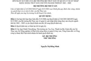 Quyết định 553/QĐ-BTS quản lý XNK hàng thuỷ sản chuyên ngành gia hạn thực hiện 344/2001/QĐ-BTS