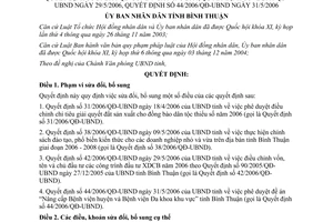 Quyết định 54/2006/QĐ-UBND sửa đổi Quyết định 31/2006/QĐ-UBND Bình Thuận
