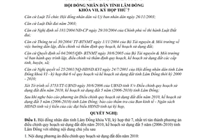 Nghị quyết 47/2006/NQ-HĐND điều chỉnh quy hoạch sử dụng đất đến 2010 kế hoạch 2006 2010 Lâm Đồng