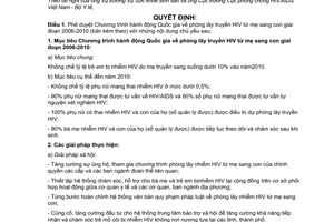 Quyết định 20/2006/QĐ-BYT Chương trình hành động Quốc gia phòng lây truyền HIV từ mẹ sang con 2006-2010