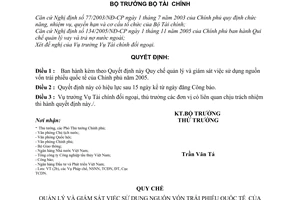 Quyết định 36/2006/QĐ-BTC Qui chế quản lý giám sát sử dụng nguồn vốn trái phiếu quốc tế Chính phủ 2005